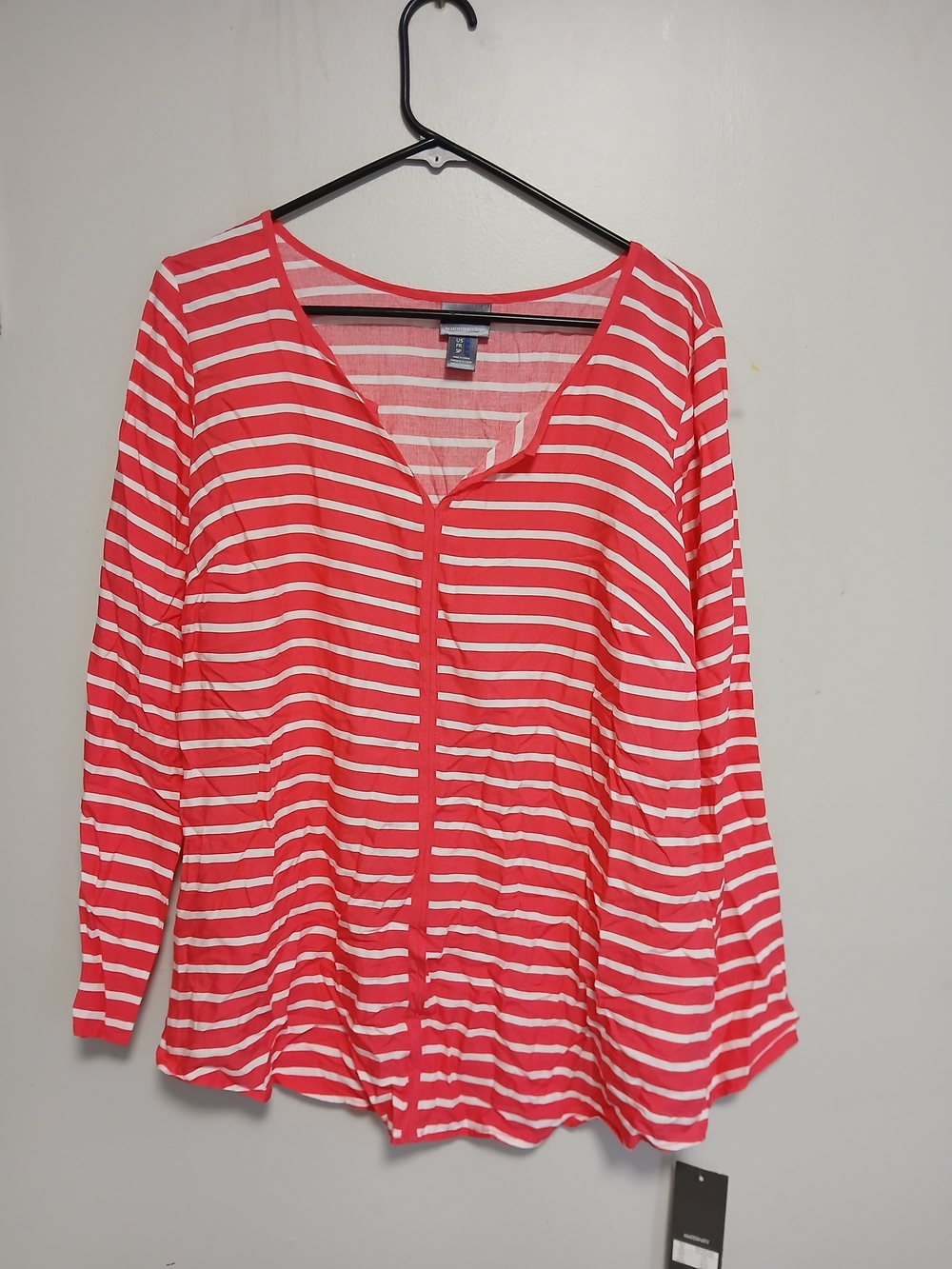 By Motherhood Maternity Coral & White Striped V-Neck Long Sleeve Top